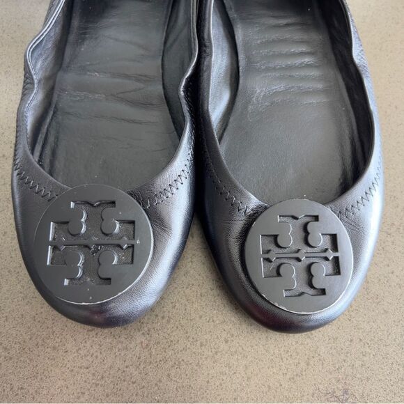 Tory Burch Minnie Travel Black Leather Ballet Flats Size 6 - Picture 7 of 9